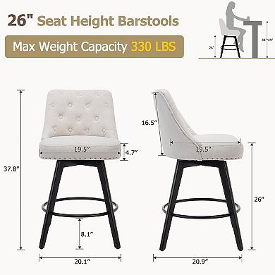 ANIXOL Swivel Linen Bar Stools Set of 2