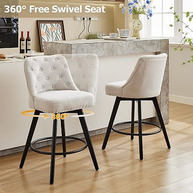ANIXOL Swivel Linen Bar Stools Set of 2