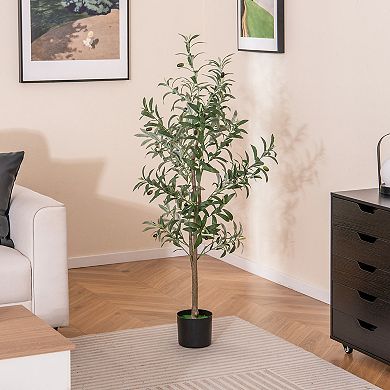 Gymax 4.5 FT Tall Artificial Olive Tree Set of 2 Fake Potted Trees w/ Realistic Fruits