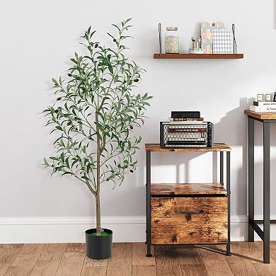 Gymax 4.5 FT Tall Artificial Olive Tree Set of 2 Fake Potted Trees w/ Realistic Fruits