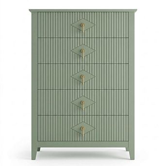 ANIXOL Modern Fluted 5-Drawer Storage Dresser with Metal Handles