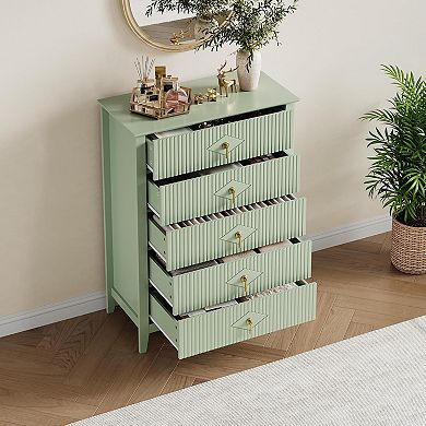 ANIXOL Modern Fluted 5-Drawer Storage Dresser with Metal Handles