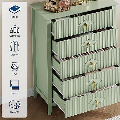 ANIXOL Modern Fluted 5-Drawer Storage Dresser with Metal Handles