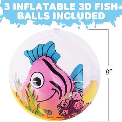 Inflatable 3D Beach Balls Summer Pool Party Supplies 3pc