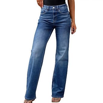 Wide Leg Jeans for Women Trendy High Waisted Stretchy Denim Pants 90s Baggy Jeans with Pockets