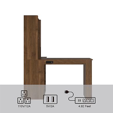 L Shaped Desk,Computer Desk with Drawers, Bookshelf, Modern Corner Desk with LED Light for Home
