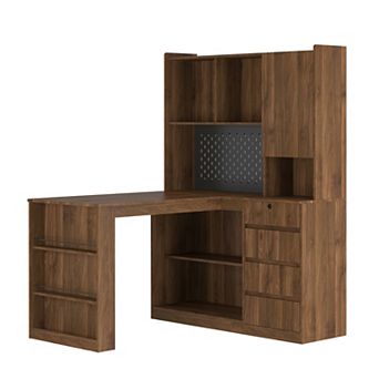 L Shaped Desk,Computer Desk with Drawers, Bookshelf, Modern Corner Desk with LED Light for Home