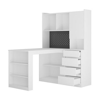 L Shaped Desk,Computer Desk with Drawers, Bookshelf, Modern Corner Desk with LED Light for Home