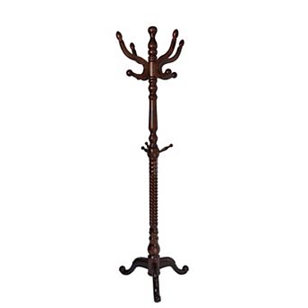 Solid Wood Coat Rack Stand with 11 Smooth Hooks & Triangle Base for Entryway Bedroom Office