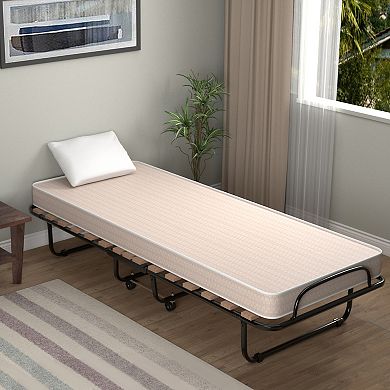 Gymax Folding Bed Rollaway Metal Guest Bed Sleeper Made in Italy w/ Memory Foam Mattress​