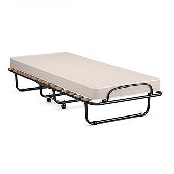 Gymax Folding Bed Rollaway Metal Guest Bed Sleeper Made in Italy w/ Memory Foam Mattress​