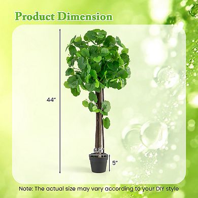 Gymax 44'' Artificial Crabapple Tree w/ Real Wood Trunk Adjustable Branches Faux Grass