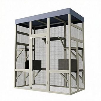 ANIXOL Walk-In Cedar Metal Outdoor Catio Cat House with Platforms and Roof