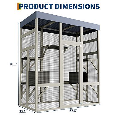 ANIXOL Walk-In Cedar Metal Outdoor Catio Cat House with Platforms and Roof