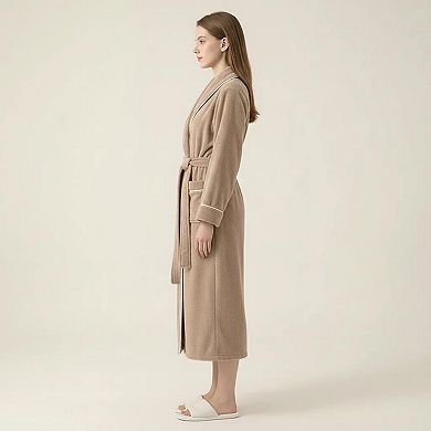 Women's Long Plush Robe with Shawl Collar Tie Waist Belt Front Pockets Soft Fleece Robe