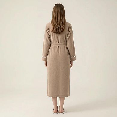 Women's Long Plush Robe with Shawl Collar Tie Waist Belt Front Pockets Soft Fleece Robe