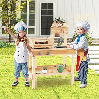 Gymax Wooden Barbecue Grill Playset w/ Play Food Grilling Tools & Accessories