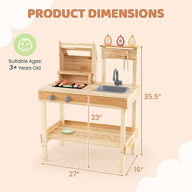 Gymax Wooden Barbecue Grill Playset w/ Play Food Grilling Tools & Accessories