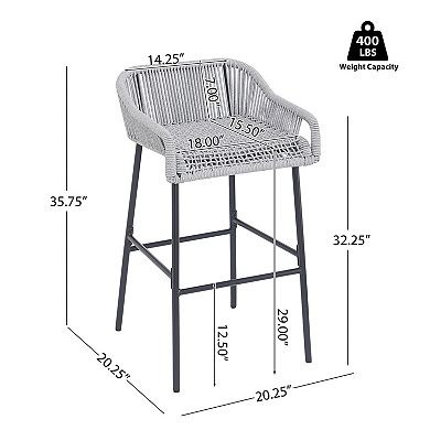 Outdoor Metal Bar Stools Chair with Rope Seat (Set of 2)