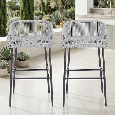 Outdoor Metal Bar Stools Chair with Rope Seat (Set of 2)