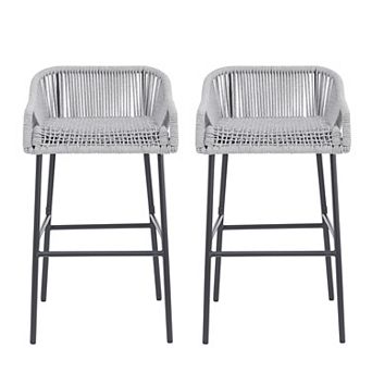 Outdoor Metal Bar Stools Chair with Rope Seat (Set of 2)