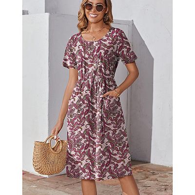 Zeagoo Women's Floral A-Line Midi Hawaiian Dress Petal Sleeve