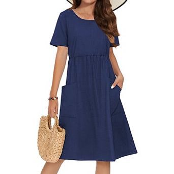 Zeagoo Women's Floral A-Line Midi Hawaiian Dress Petal Sleeve Modest Dresses