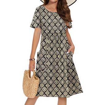 Zeagoo Women's Floral A-Line Midi Hawaiian Dress Petal Sleeve Modest Dresses
