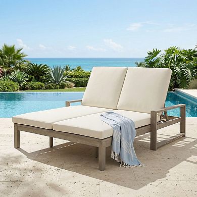 Outdoor Wood Double Lounge Chair with 5-Position Adjustable Backrest for Patio, Poolside, Garden
