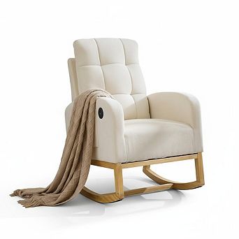 High Back Nursery Rocking Chair Glider Recliner with Footrest and Side Pocket