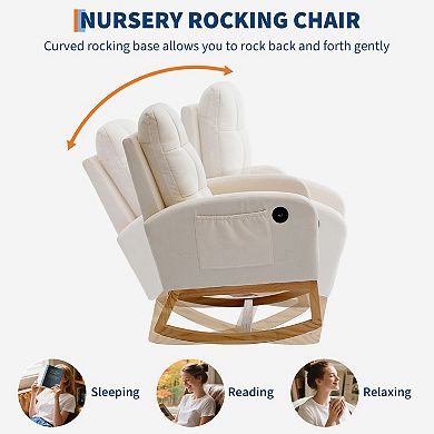 High Back Nursery Rocking Chair Glider Recliner with Footrest and Side Pocket