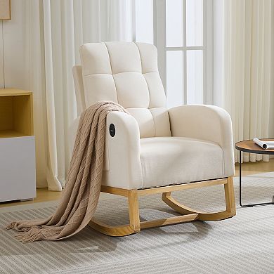 High Back Nursery Rocking Chair Glider Recliner with Footrest and Side Pocket