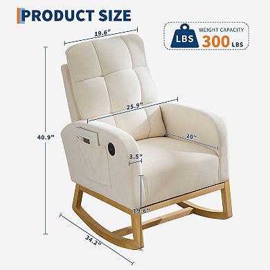 High Back Nursery Rocking Chair Glider Recliner with Footrest and Side Pocket