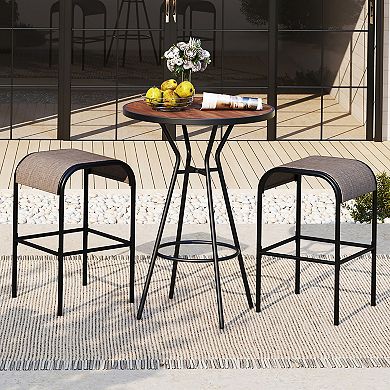 Gymax 5 PCS Patio Bistro Set Round Table w/ 1.6'' Umbrella Hole & 4 Stools Metal Frame