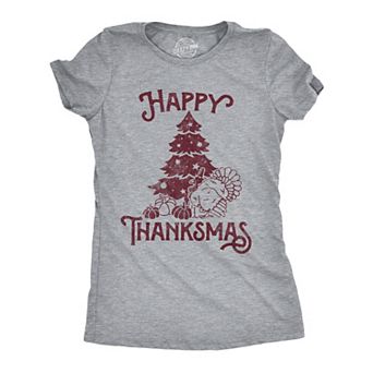 Womens Funny T Shirts Happy Thanksmas Sarcastic Thanksgiving Christmas Graphic Tee for Ladies