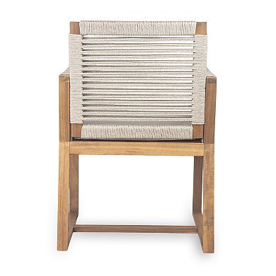 Outdoor Wood Dining Chairs with Rope Design Back and Arms for Backyard (Set of 2)
