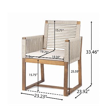 Outdoor Wood Dining Chairs with Rope Design Back and Arms for Backyard (Set of 2)
