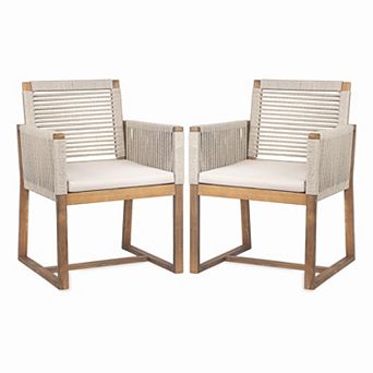 Outdoor Wood Dining Chairs with Rope Design Back and Arms for Backyard (Set of 2)