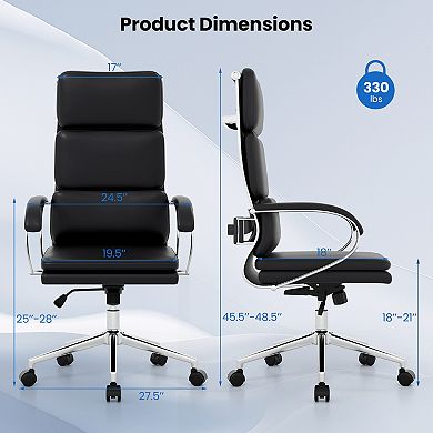 Gymax Ergonomic Leather Office Chair Executive Chair w/ Adjustable Lumbar Support