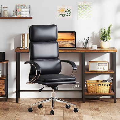 Gymax Ergonomic Leather Office Chair Executive Chair w/ Adjustable Lumbar Support