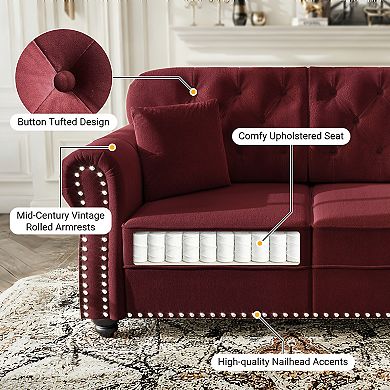 Merax Chesterfield Velvet Loveseat Sofa, Mid-Century Modern Button Tufted 2-Seat Sofa