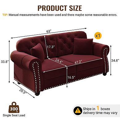 Merax Chesterfield Velvet Loveseat Sofa, Mid-Century Modern Button Tufted 2-Seat Sofa
