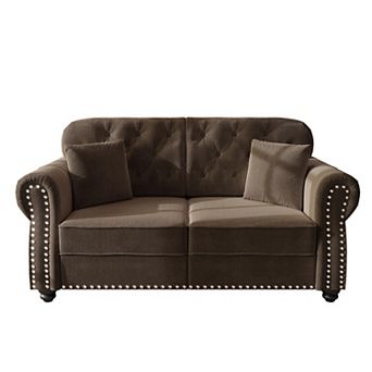 Merax Chesterfield Velvet Loveseat Sofa, Mid-Century Modern Button Tufted 2-Seat Sofa