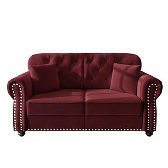 Merax Chesterfield Velvet Loveseat Sofa, Mid-Century Modern Button Tufted 2-Seat Sofa