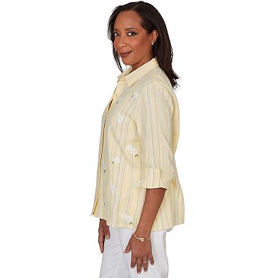 Women's Alfred Dunner Embroidered Daisy Stripes Button Front Top
