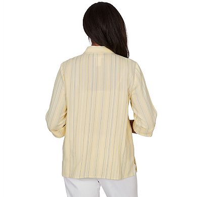 Women's Alfred Dunner Embroidered Daisy Stripes Button Front Top