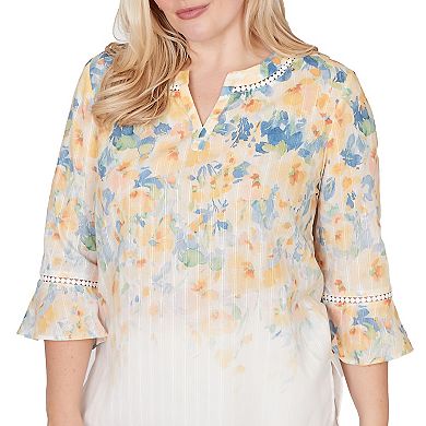 Women's Alfred Dunner Falling Floral Three Quarter Sleeve Top