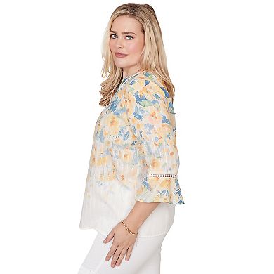 Women's Alfred Dunner Falling Floral Three Quarter Sleeve Top