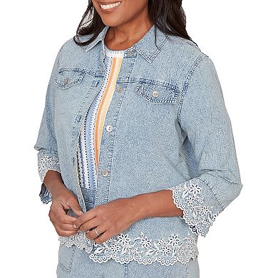 Women's Alfred Dunner Floral Embroidered Scallop Trim Jacket
