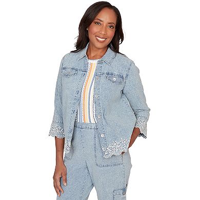 Women's Alfred Dunner Floral Embroidered Scallop Trim Jacket